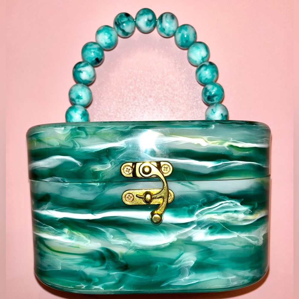 Brand new Milan Blocks Teal Marble Resin Top-Handle Bag
